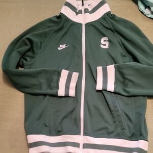 Nike Forest Green and White Zip-Up Jacket